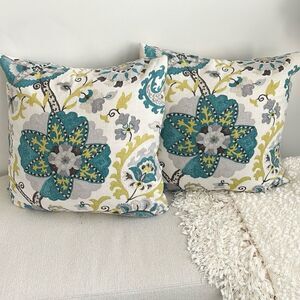 Frontgate Blue Feather, Floral Accent Throw Pillows (2) 16”x26